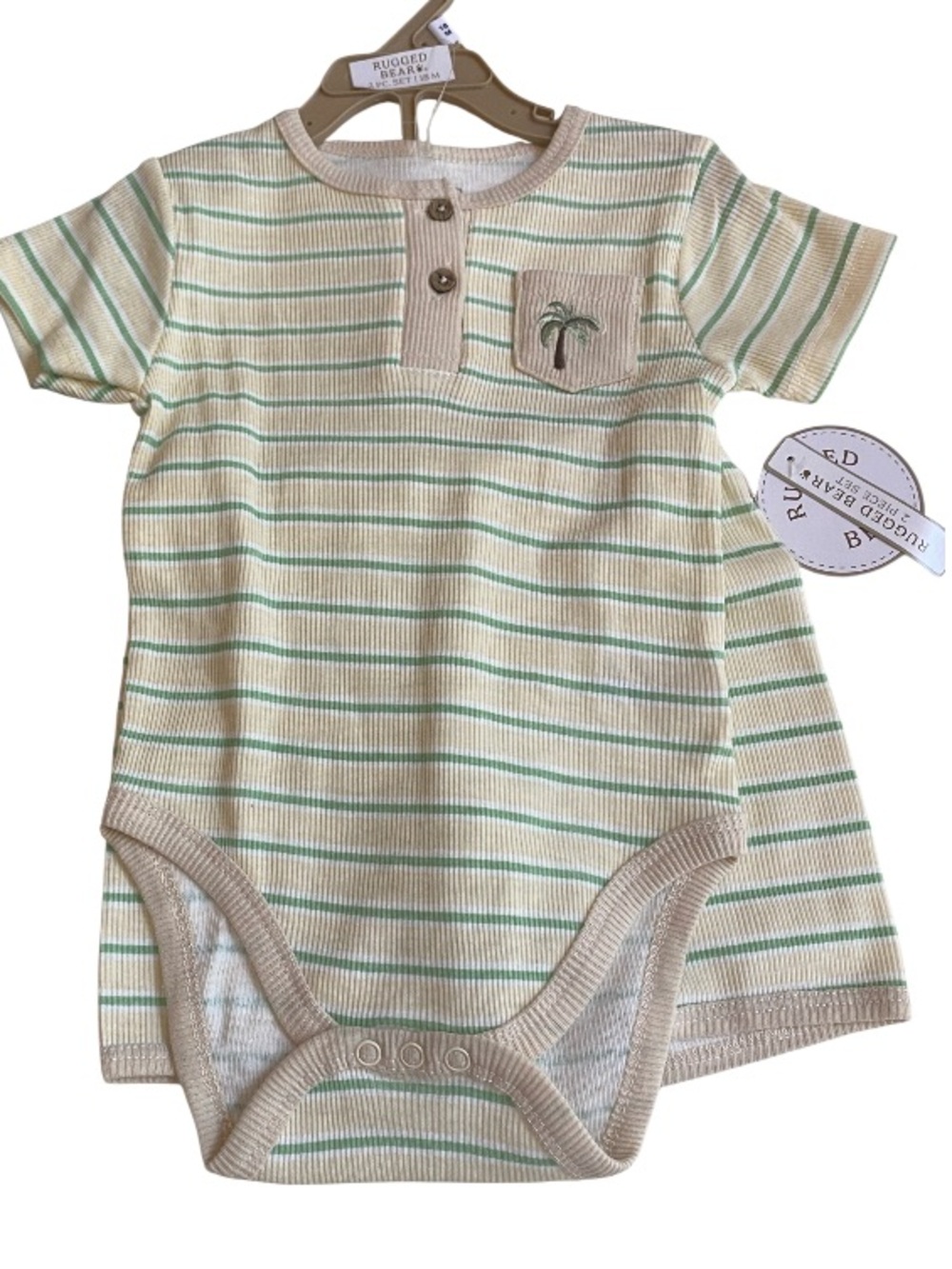 Rugged Bear Striped Ribbed Material Bodysuit & Matching Shorts NWT Size 18 mths